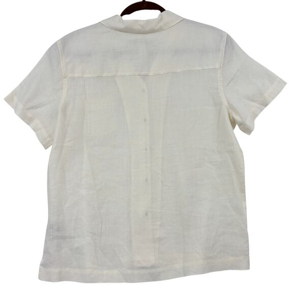 Caribbean Joe Blouse Top Womens Size L White Linen Button Up Short Sleeve - Picture 5 of 10